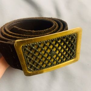 Vintage Brown Suede Belt with Gold Buckle